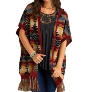 American Eagle aztec print oversized hooded poncho cardigan